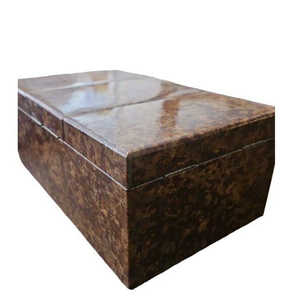 Vtg Jewelry Box Tri Fold Velvet Lined Gold Brown Marble Vinyl Mid Century - Picture 7 of 16